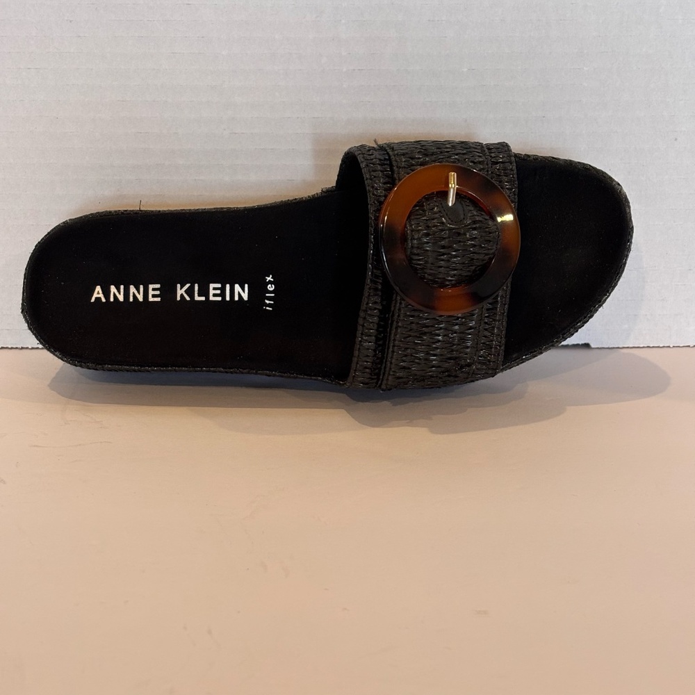 Anne Klein iflex Women's SZ 6.5M Slip On Black w/ Brown Faux Buckle Sandal EUC - Picture 8 of 10